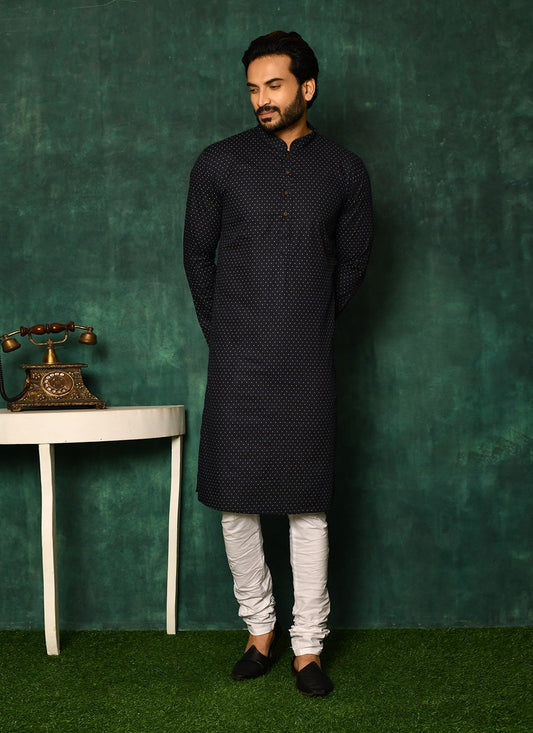 Kurta Pyjama Cotton Blue Print Mens