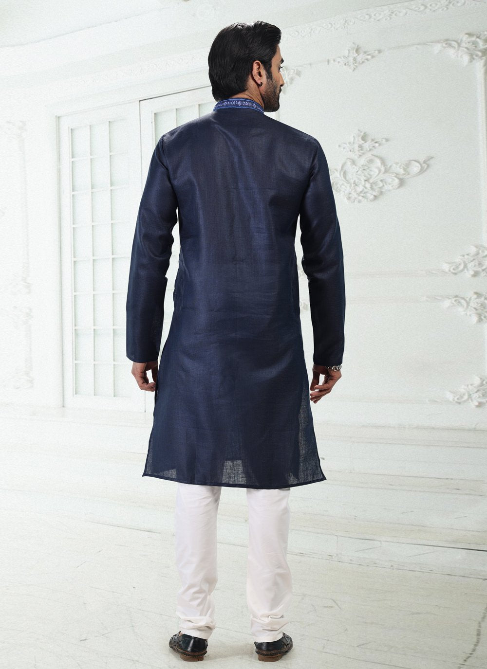 Kurta Pyjama Cotton Linen Blue Thread Mens