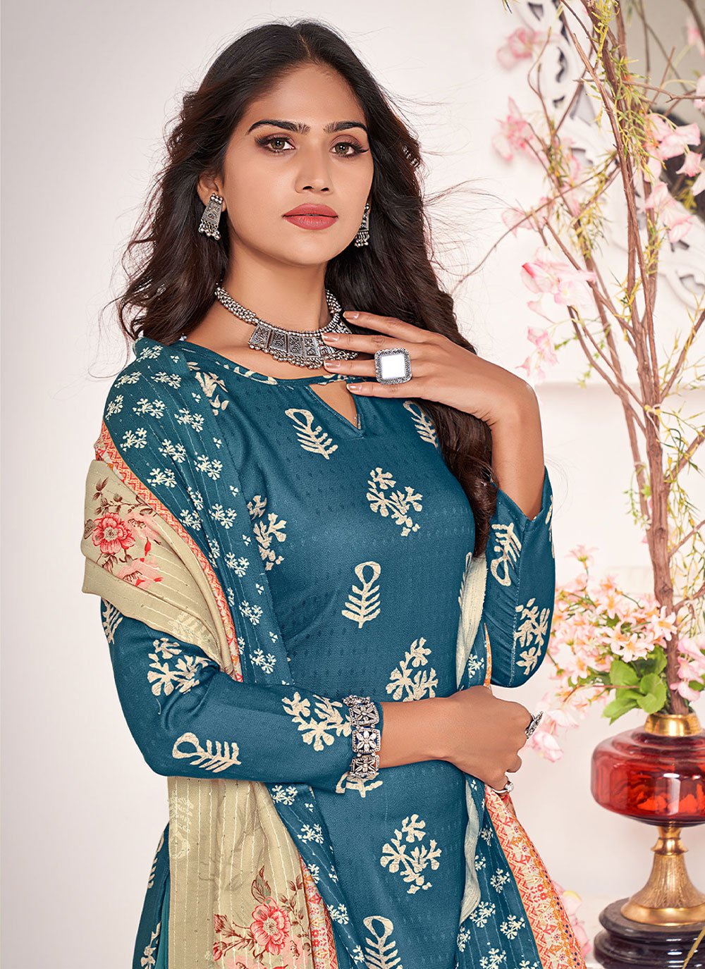 Salwar Suit Pashmina Blue Digital Print Salwar Kameez