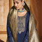 Straight Salwar Suit Crepe Silk Blue Embroidered Salwar Kameez