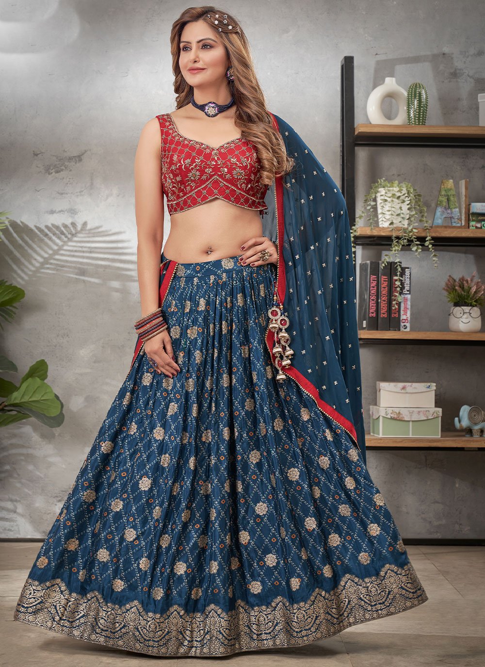 Lehenga Choli Silk Blue Embroidered Lehenga Choli