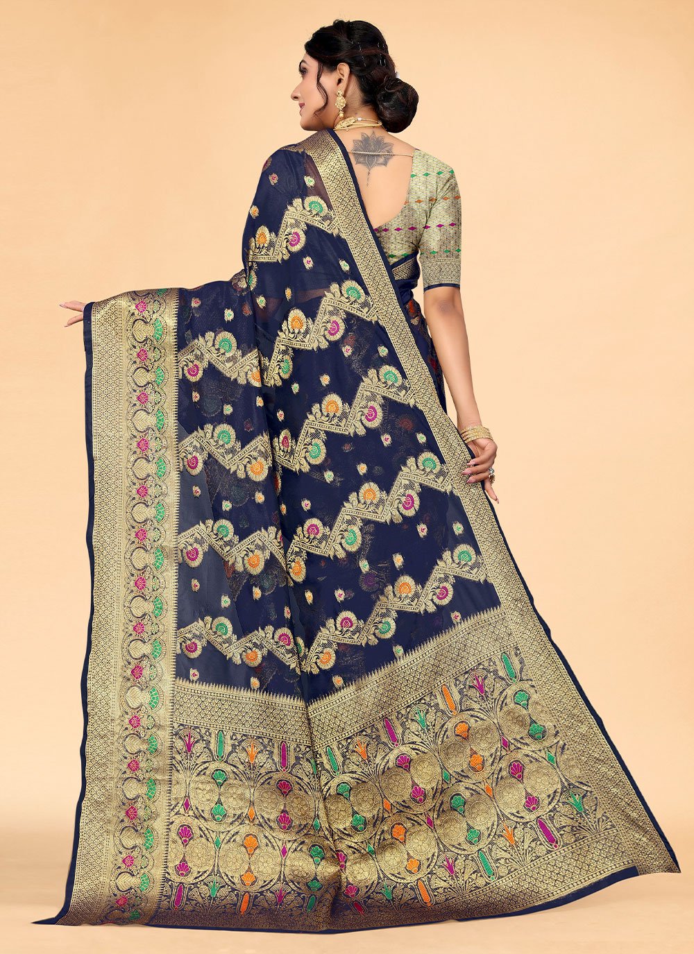 Trendy Saree Organza Blue Weaving Saree