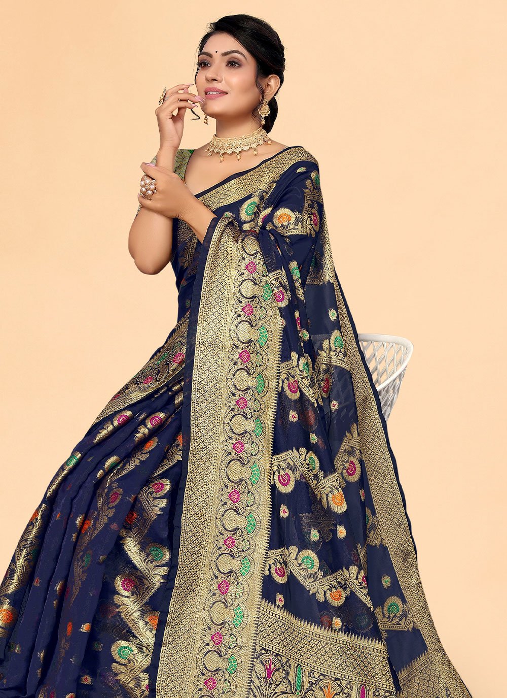 Trendy Saree Organza Blue Weaving Saree