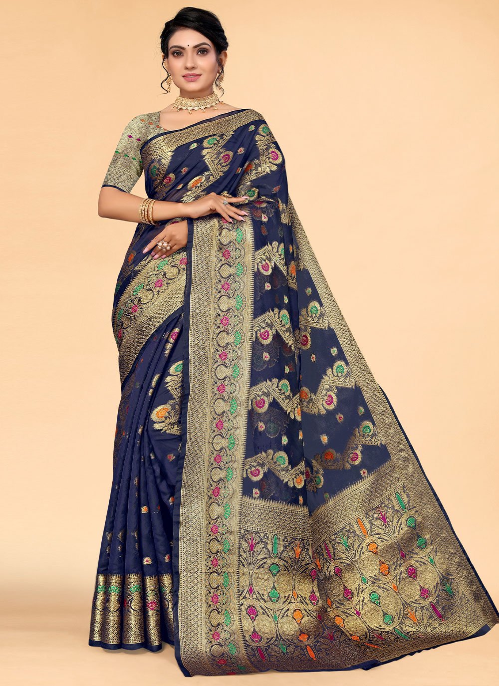 Trendy Saree Organza Blue Weaving Saree