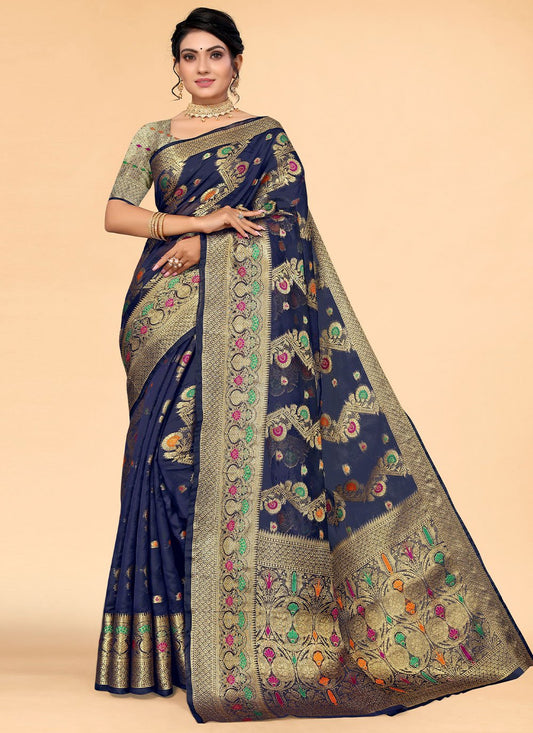 Trendy Saree Organza Blue Weaving Saree