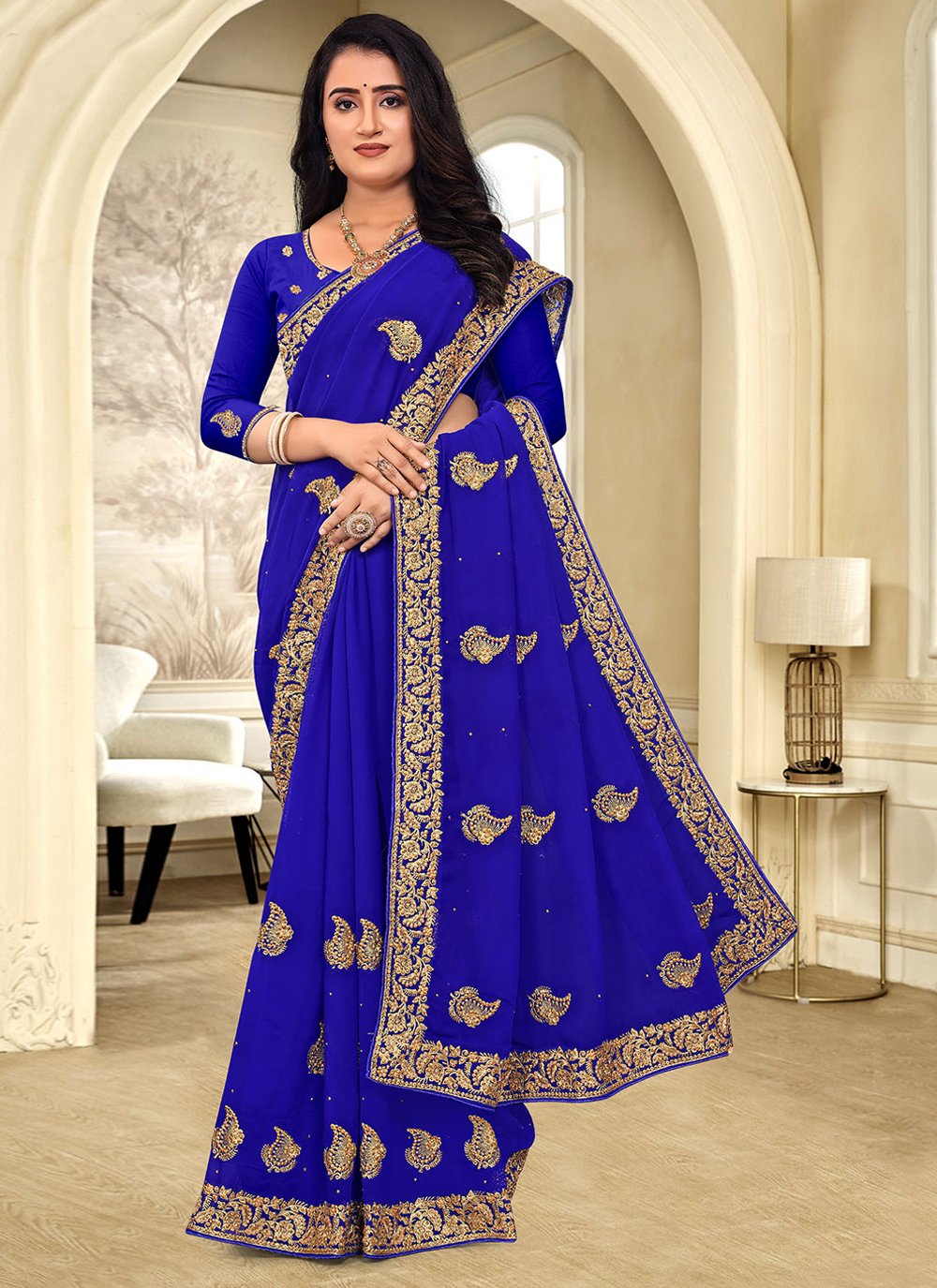 Contemporary Georgette Blue Stone Saree