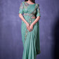 Contemporary Crepe Silk Blue Embroidered Saree