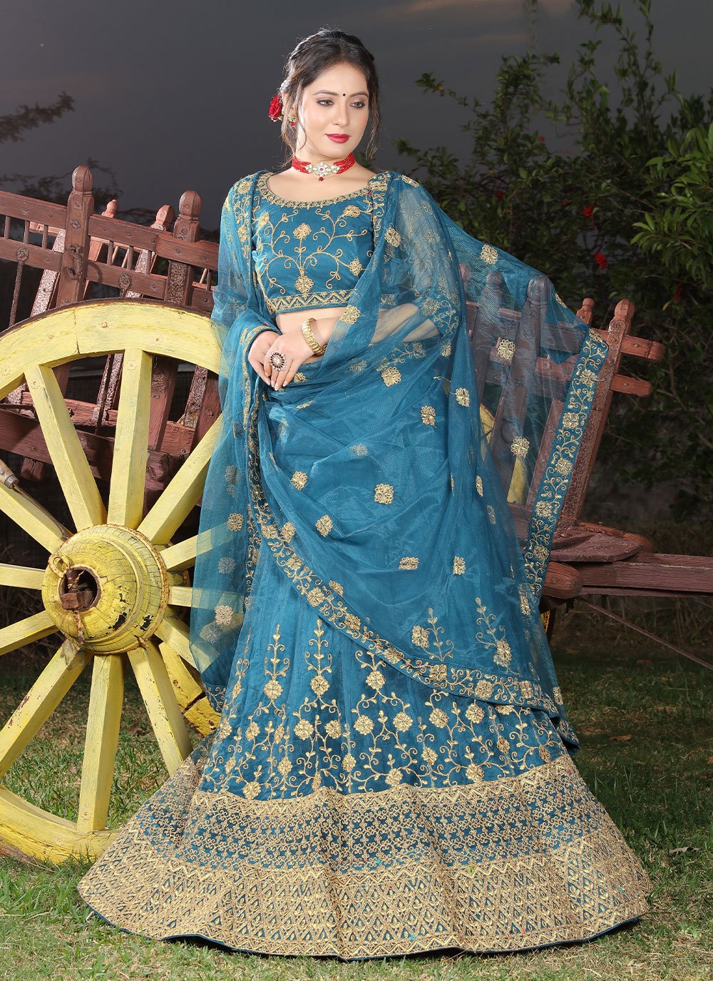 Lehenga Choli Net Blue Cord Work Lehenga Choli