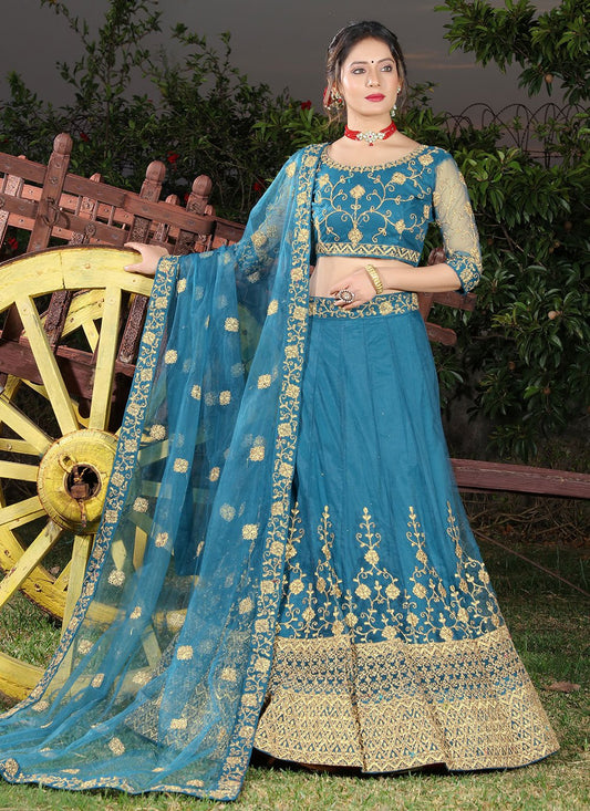 Lehenga Choli Net Blue Cord Work Lehenga Choli