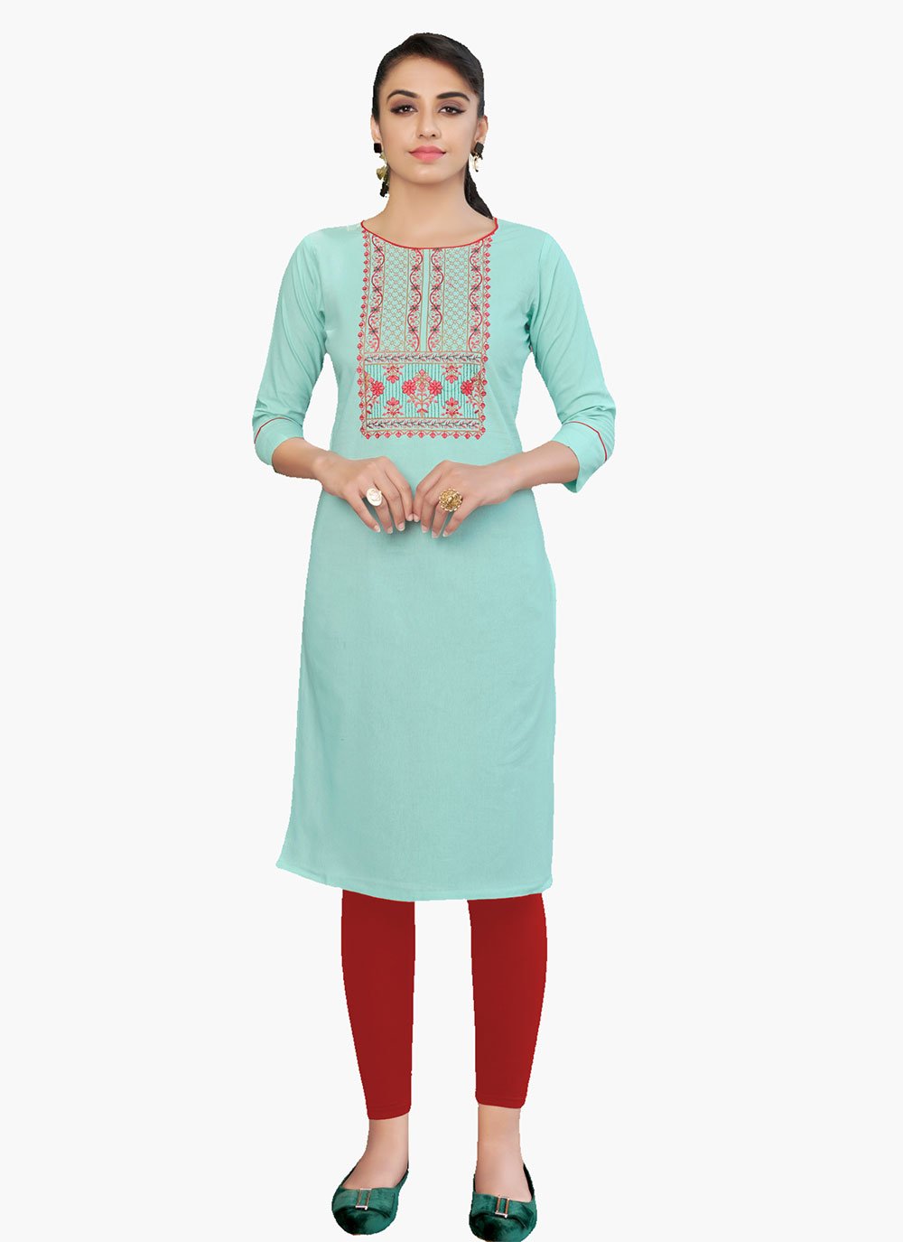 Casual Kurti Cotton Blue Embroidered Kurtis