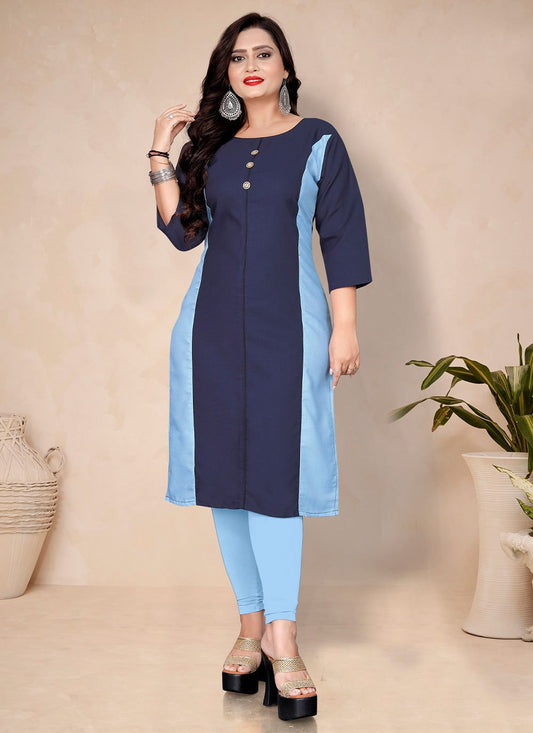 Casual Kurti Cotton Blue Plain Kurtis