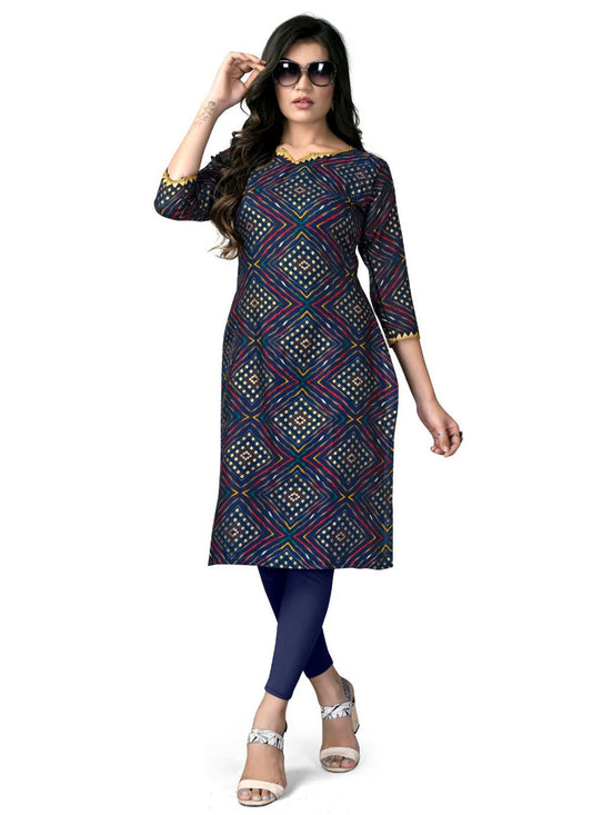 Casual Kurti Cotton Rayon Blue Foil Print Kurtis