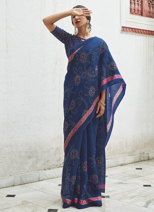 Casual Cotton Blue Foil Print Saree