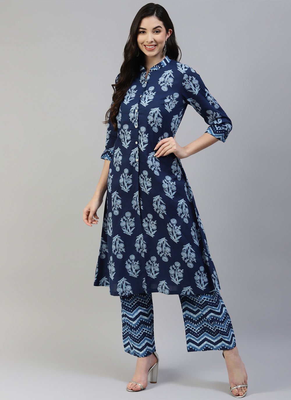 Party Wear Kurti Cotton Blue Print Kurtis