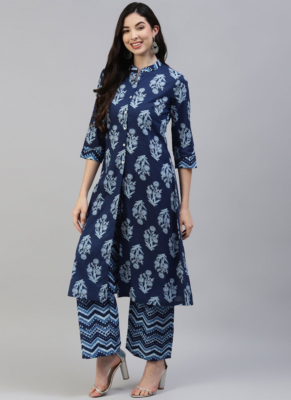 Party Wear Kurti Cotton Blue Print Kurtis