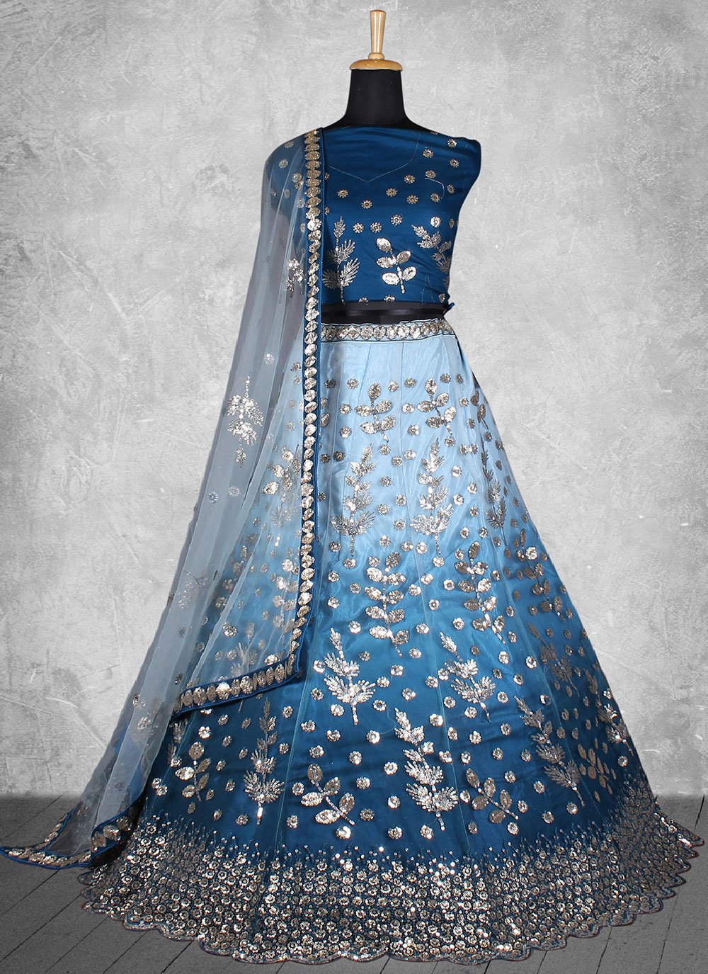 A Line Lehenga Net Blue Cord Work Lehenga Choli