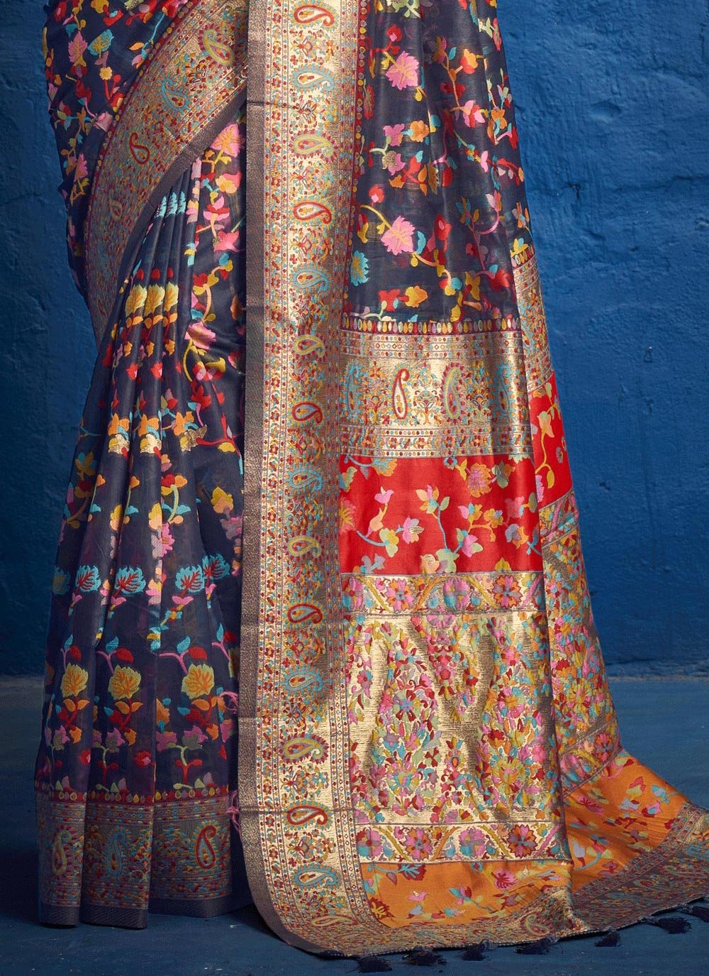 Traditional Saree Silk Blue Kashmiri Saree