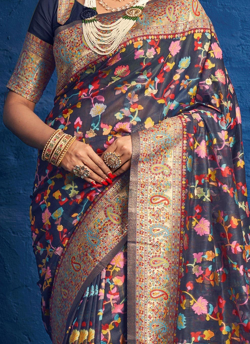 Traditional Saree Silk Blue Kashmiri Saree