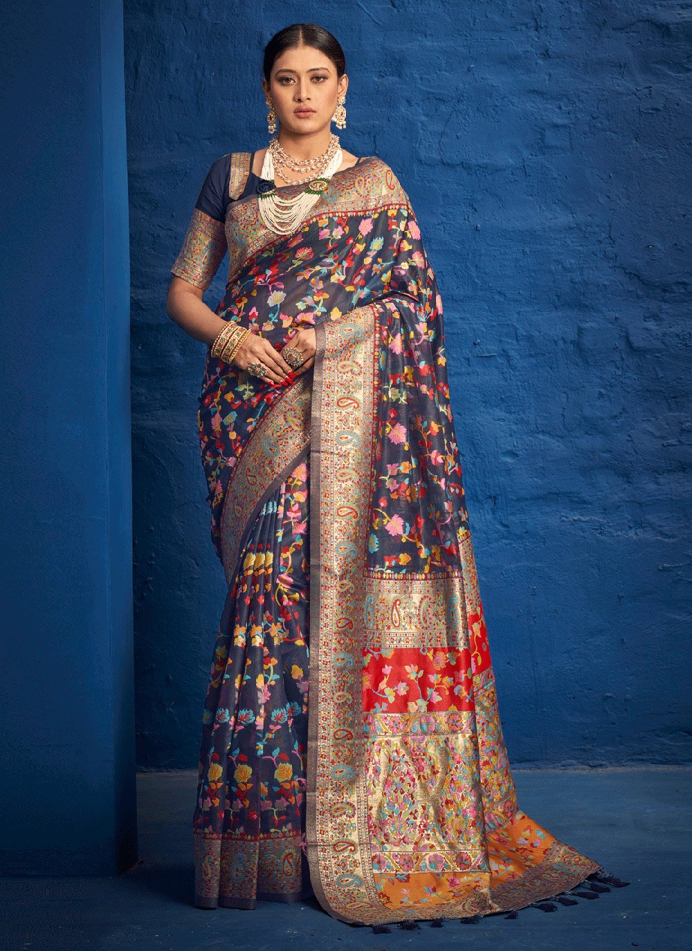 Traditional Saree Silk Blue Kashmiri Saree