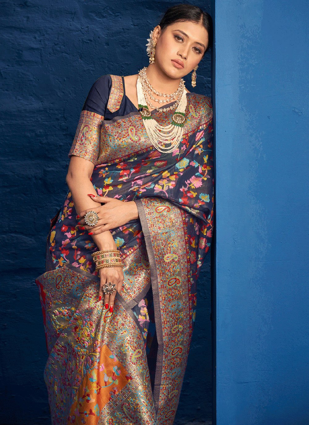 Traditional Saree Silk Blue Kashmiri Saree