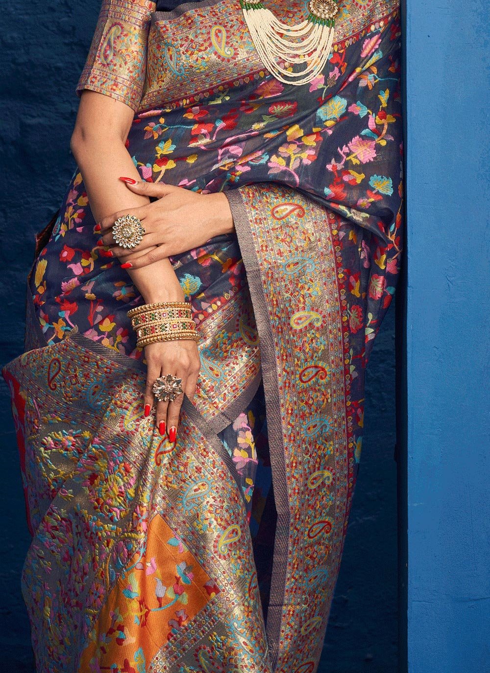 Traditional Saree Silk Blue Kashmiri Saree