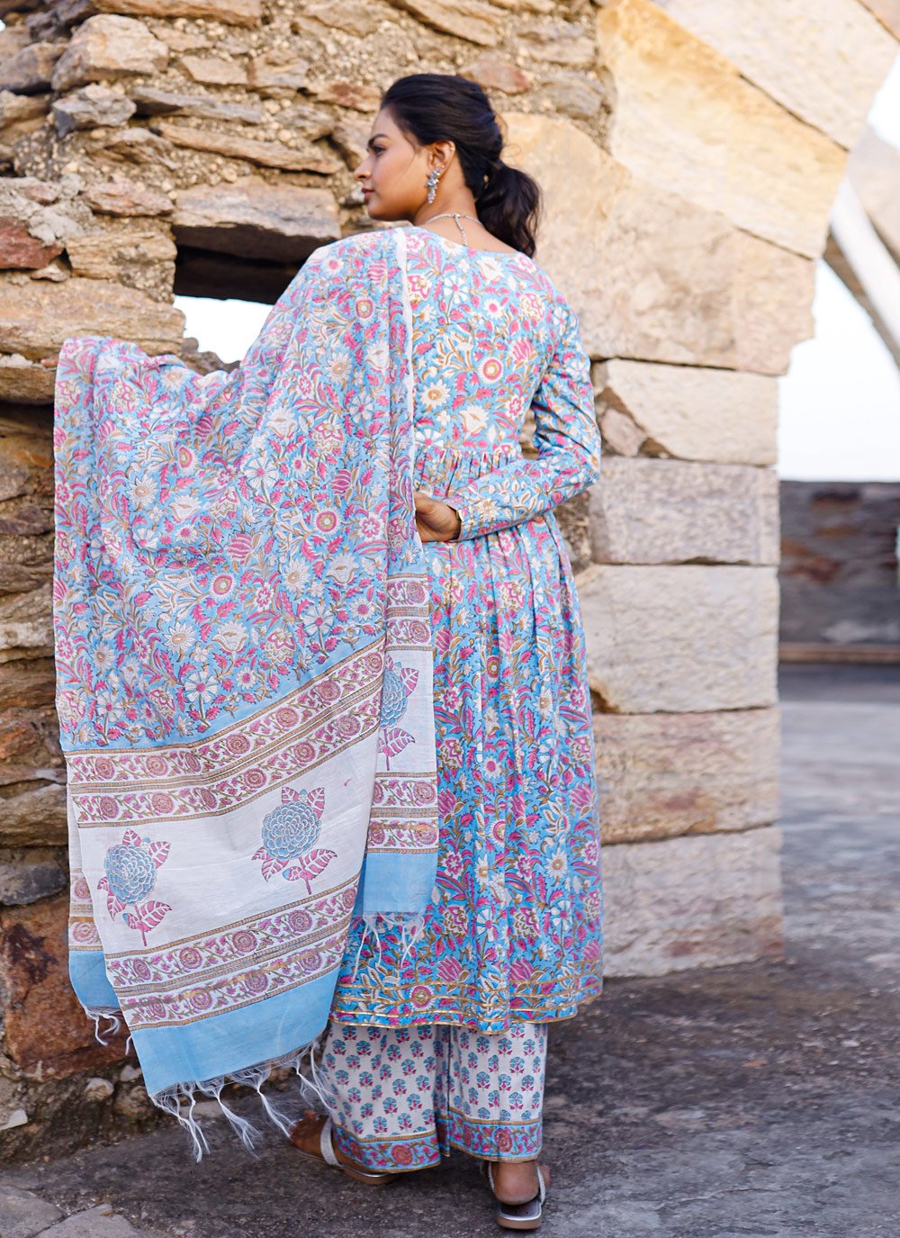 Palazzo Salwar Suit Cotton Blue Digital Print Salwar Kameez