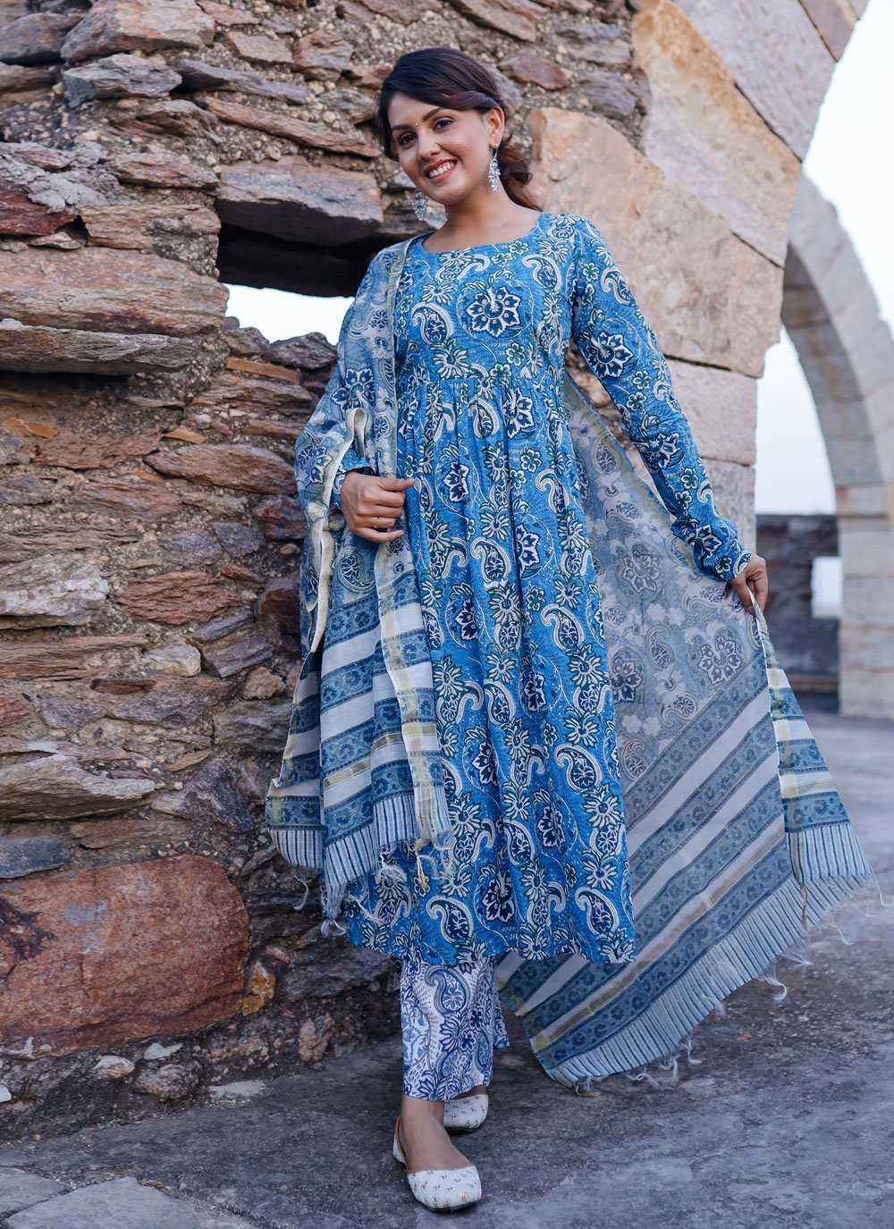 Pant Style Suit Cotton Blue Digital Print Salwar Kameez