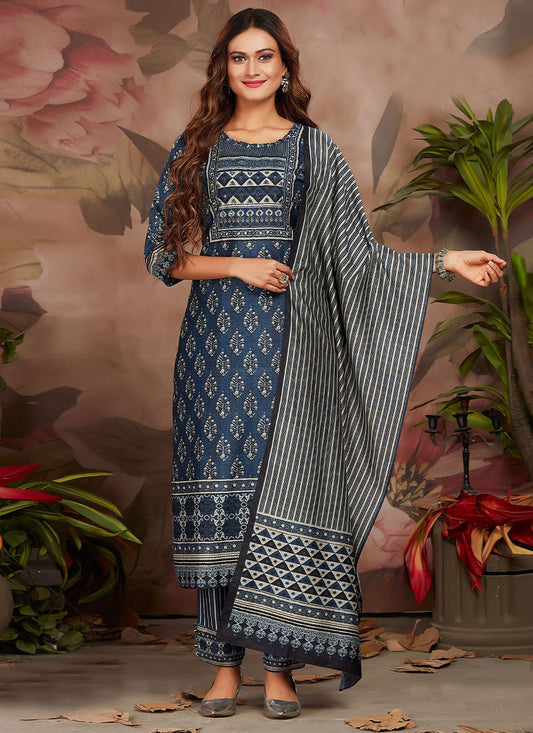 Salwar Suit Silk Blue Digital Print Salwar Kameez