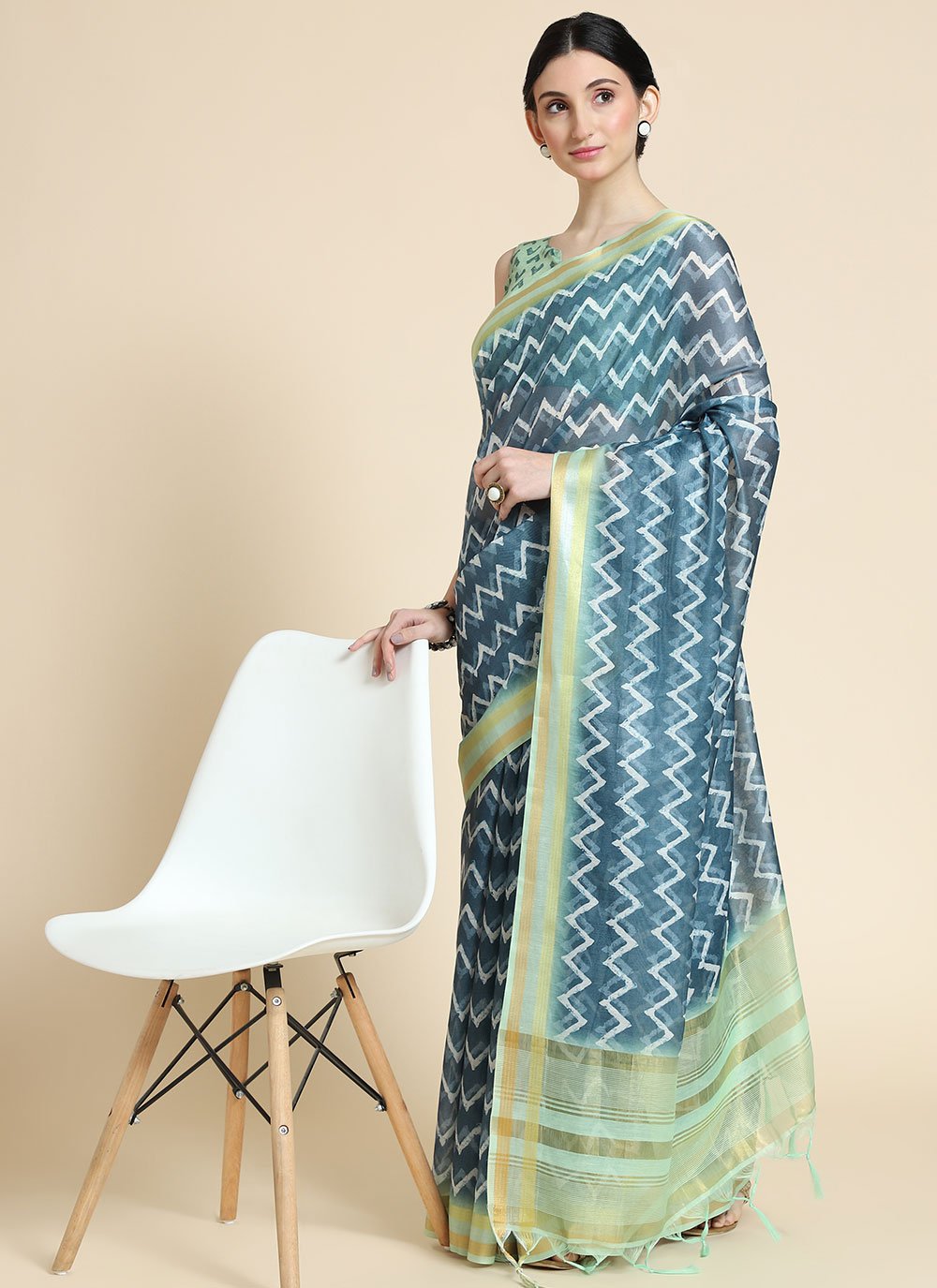 Trendy Saree Chanderi Cotton Blue Digital Print Saree