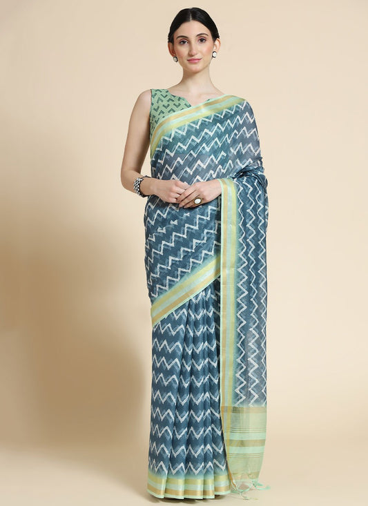 Trendy Saree Chanderi Cotton Blue Digital Print Saree