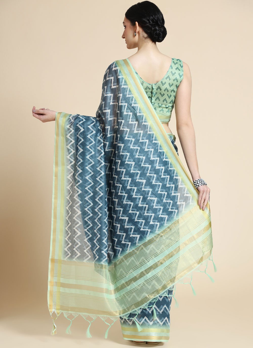 Trendy Saree Chanderi Cotton Blue Digital Print Saree