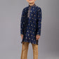 Kurta Pyjama Dupion Silk Jacquard Blue Fancy Work Kids