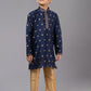 Kurta Pyjama Dupion Silk Jacquard Blue Fancy Work Kids