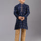 Kurta Pyjama Dupion Silk Jacquard Blue Fancy Work Kids