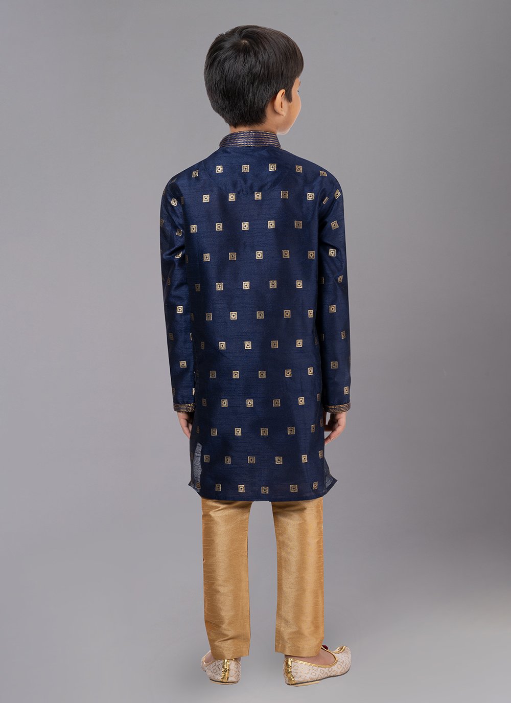 Kurta Pyjama Dupion Silk Jacquard Blue Fancy Work Kids