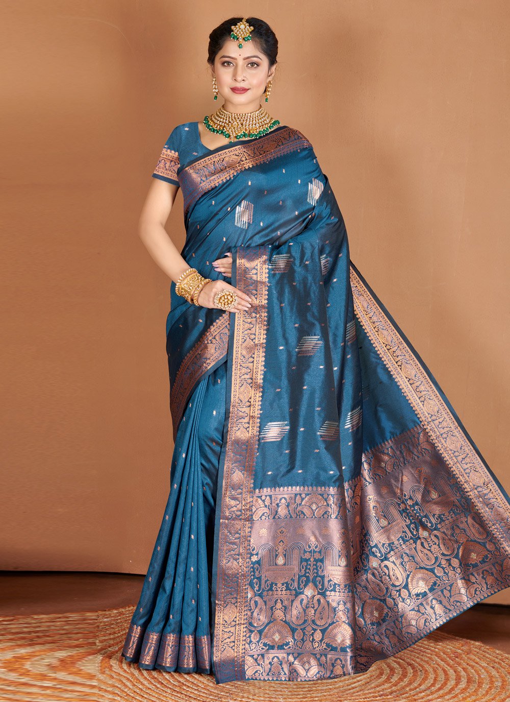 Traditional Saree Banarasi Silk Blue Embroidered Saree