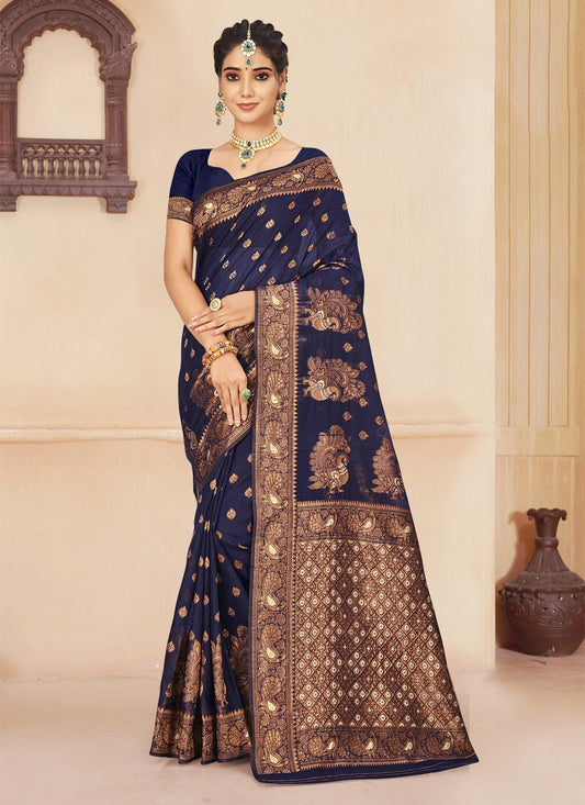 Casual Cotton Silk Blue Embroidered Saree