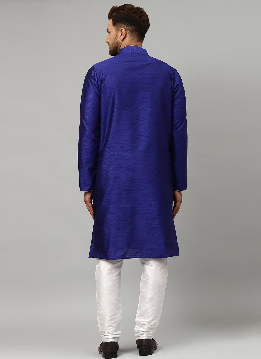 Kurta Pyjama Art Dupion Silk Blue Embroidered Mens