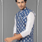 Nehru Jackets Jacquard Silk Blue Embroidered Mens