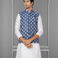 Nehru Jackets Jacquard Silk Blue Embroidered Mens