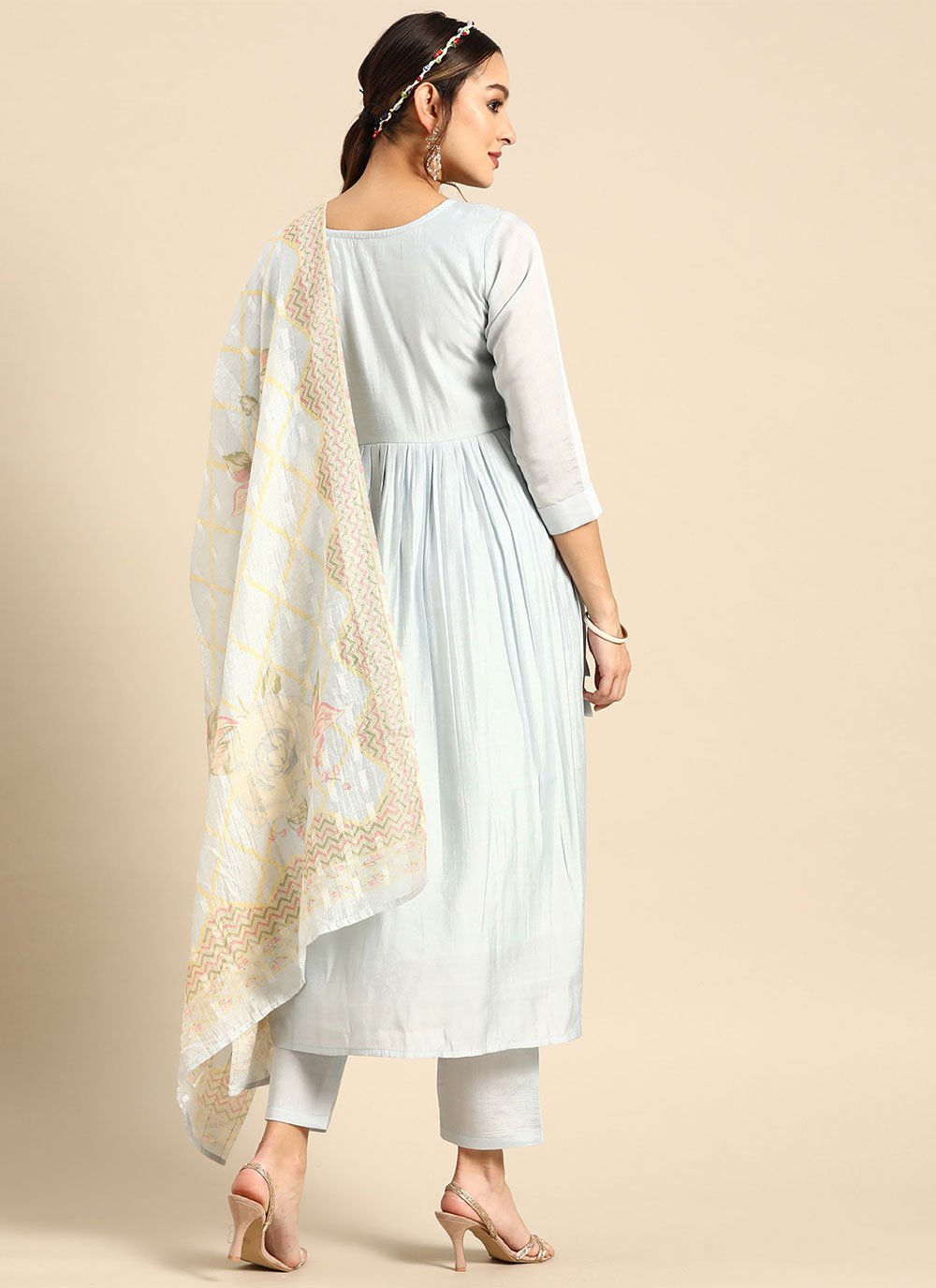 Pant Style Suit Muslin Blue Embroidered Salwar Kameez