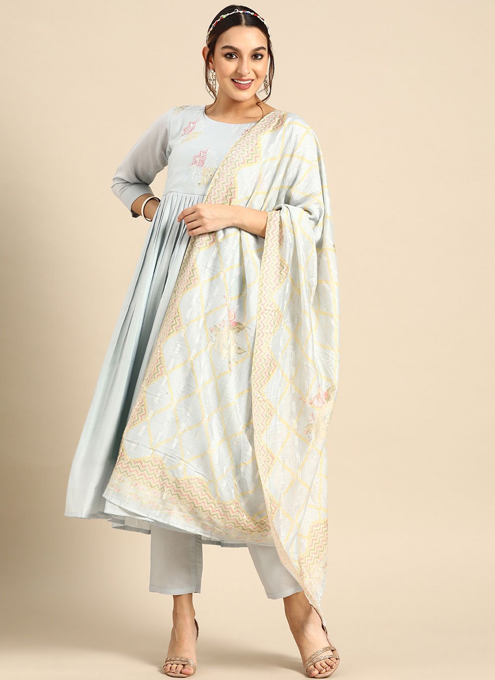 Pant Style Suit Muslin Blue Embroidered Salwar Kameez