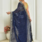 Designer Georgette Blue Embroidered Saree