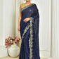 Designer Georgette Blue Embroidered Saree