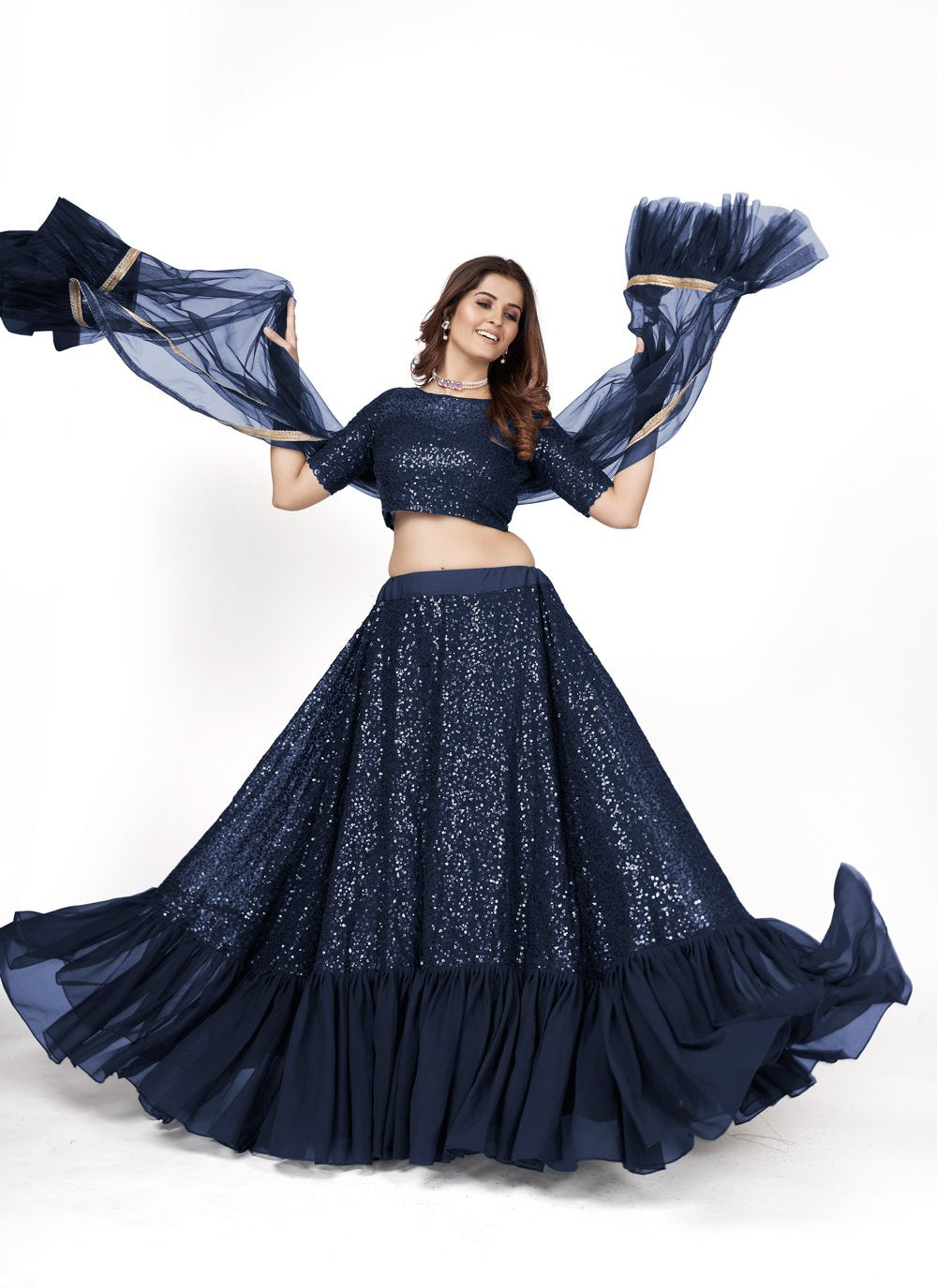 A Line Lehenga Georgette Blue Embroidered Lehenga Choli