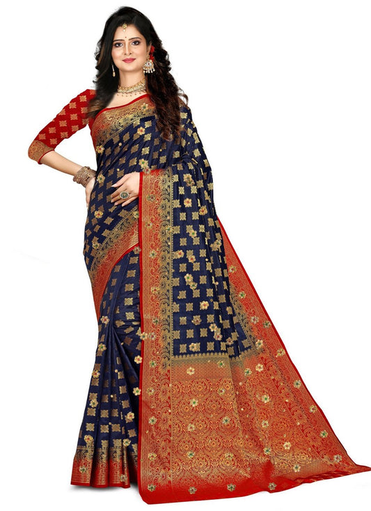 Designer Kanjivaram Silk Blue Embroidered Saree