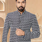 Kurta Pyjama Silk Blue Embroidered Mens