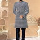 Kurta Pyjama Silk Blue Embroidered Mens