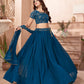 A Line Lehenga Faux Georgette Blue Embroidered Lehenga Choli