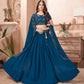 A Line Lehenga Faux Georgette Blue Embroidered Lehenga Choli